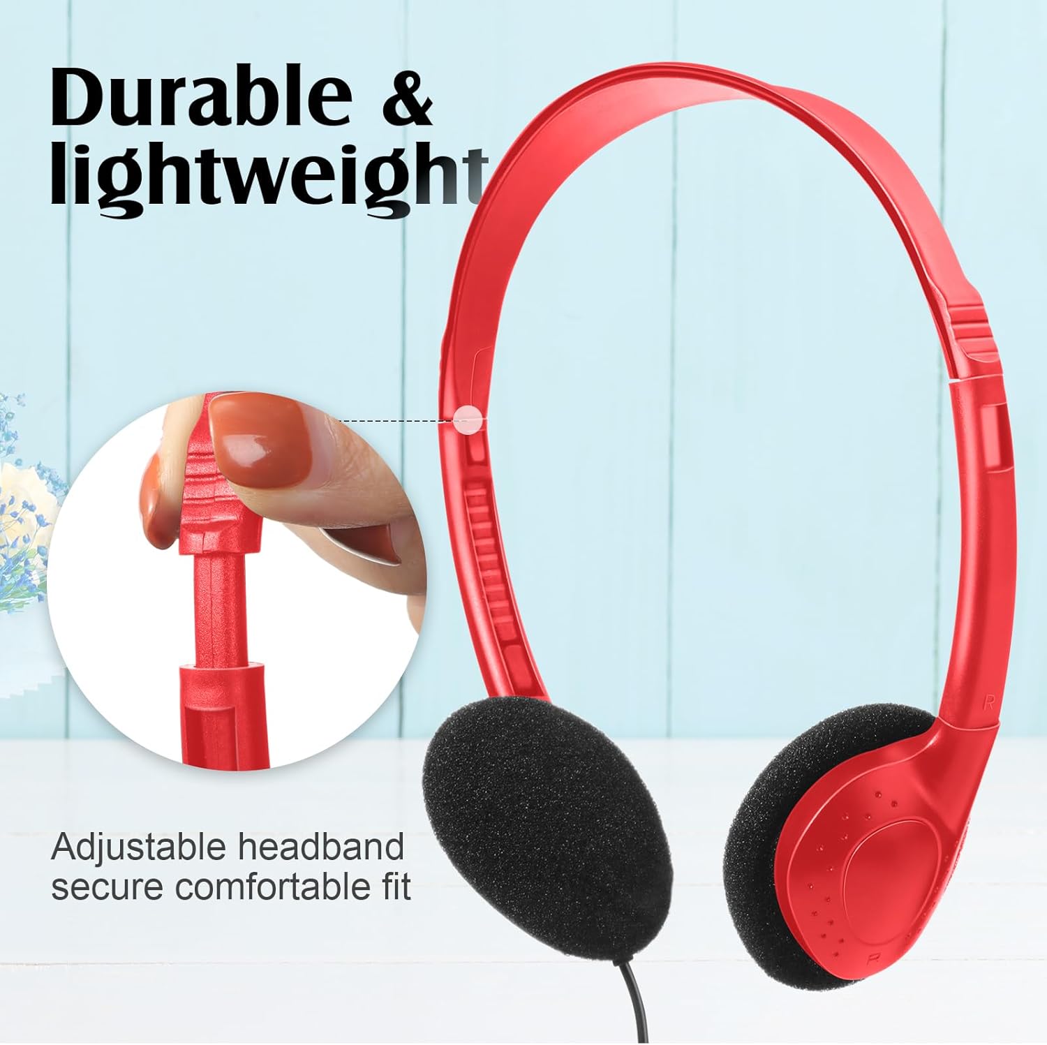 Flutesan 20 Pack Headphones Bulk Libraries Wired on Ear Headphones Over The Head Earphones for Boys Girls Adults(Red)