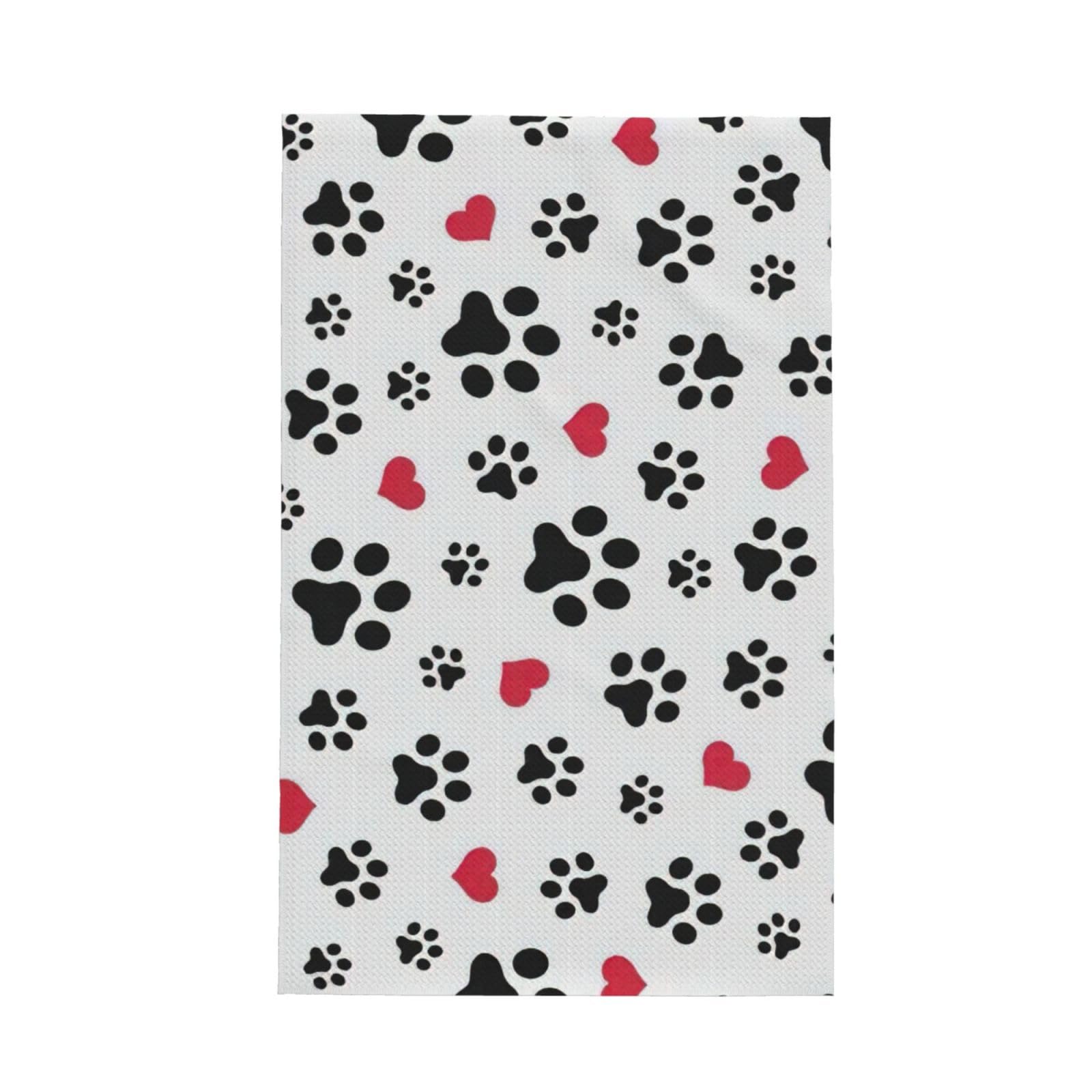 CKGODGF Love Cat Paw Heart Puppy Foot Print Print Absorbent Waffle Dishcloths,Kitchen Towels With Hanging Loops,Tea Towels.