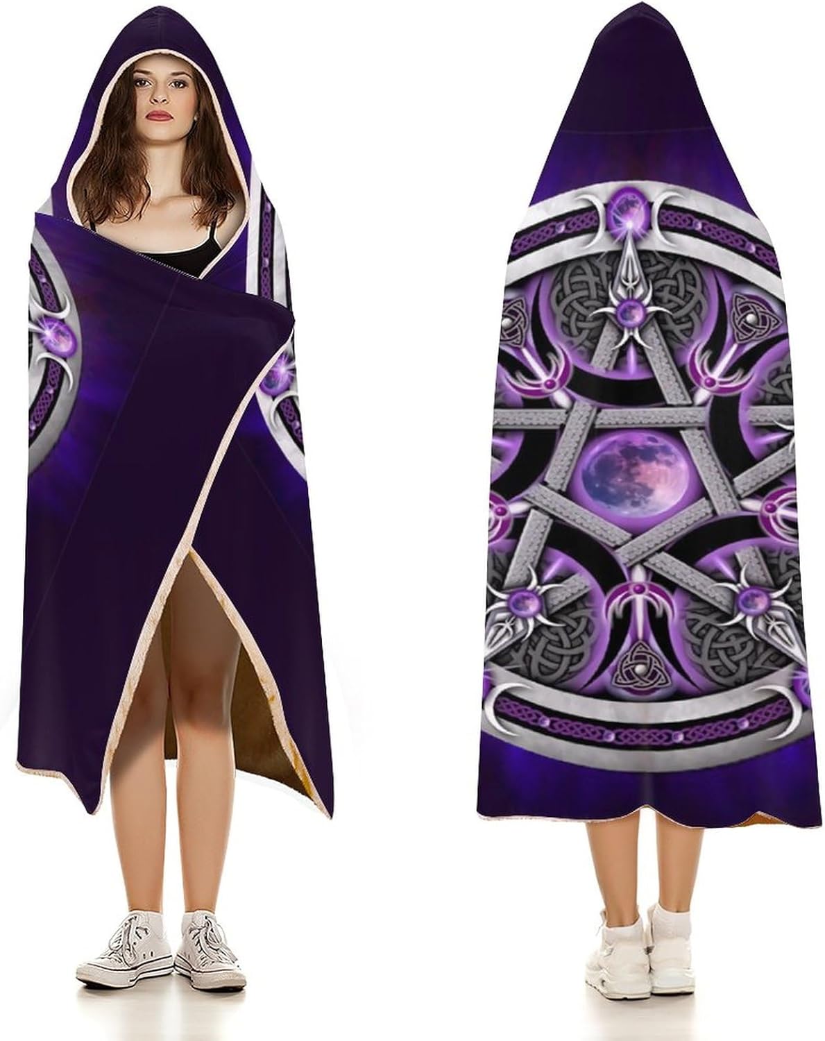 Purple Wicca Wiccan Wearable Fleece Cloak Hooded Blanket Throw Quilt Plush Warm Cozy Gift for Women