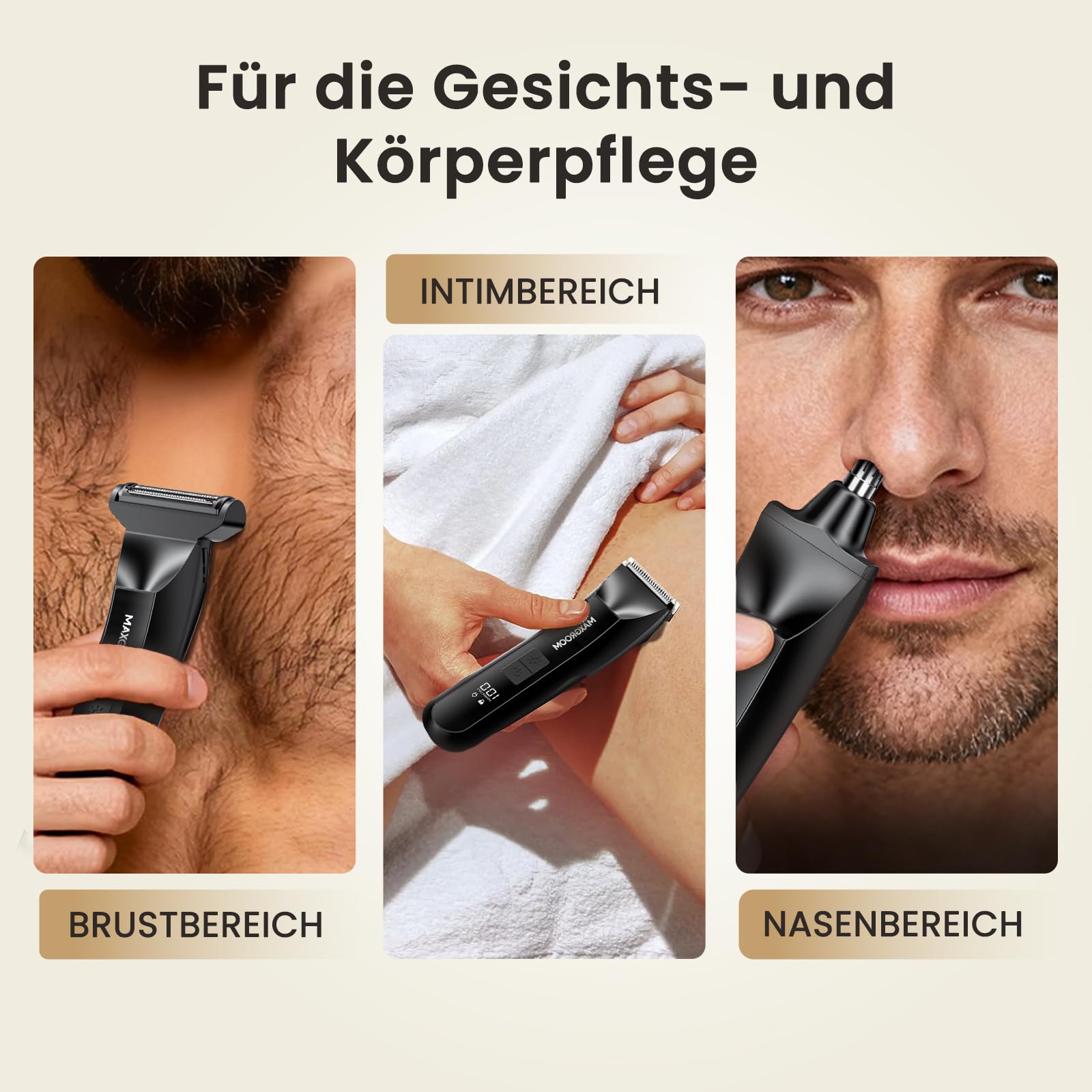 MAXGROOM 3 IN 1 Intimrasierer Mann Elektrisch IPX7 Body Trimmer Herren Nasenhaartrimmer