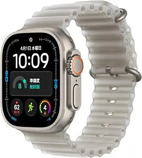 Apple Watch Ultra 4（GPS + Cellularモデル） | 49mmナチュラルチタニウムケースとトランスルーセントグレイオーシャンバンド。健康とフィットネスのための先進的なトラッキング機能、2日以上使えるバッテリー