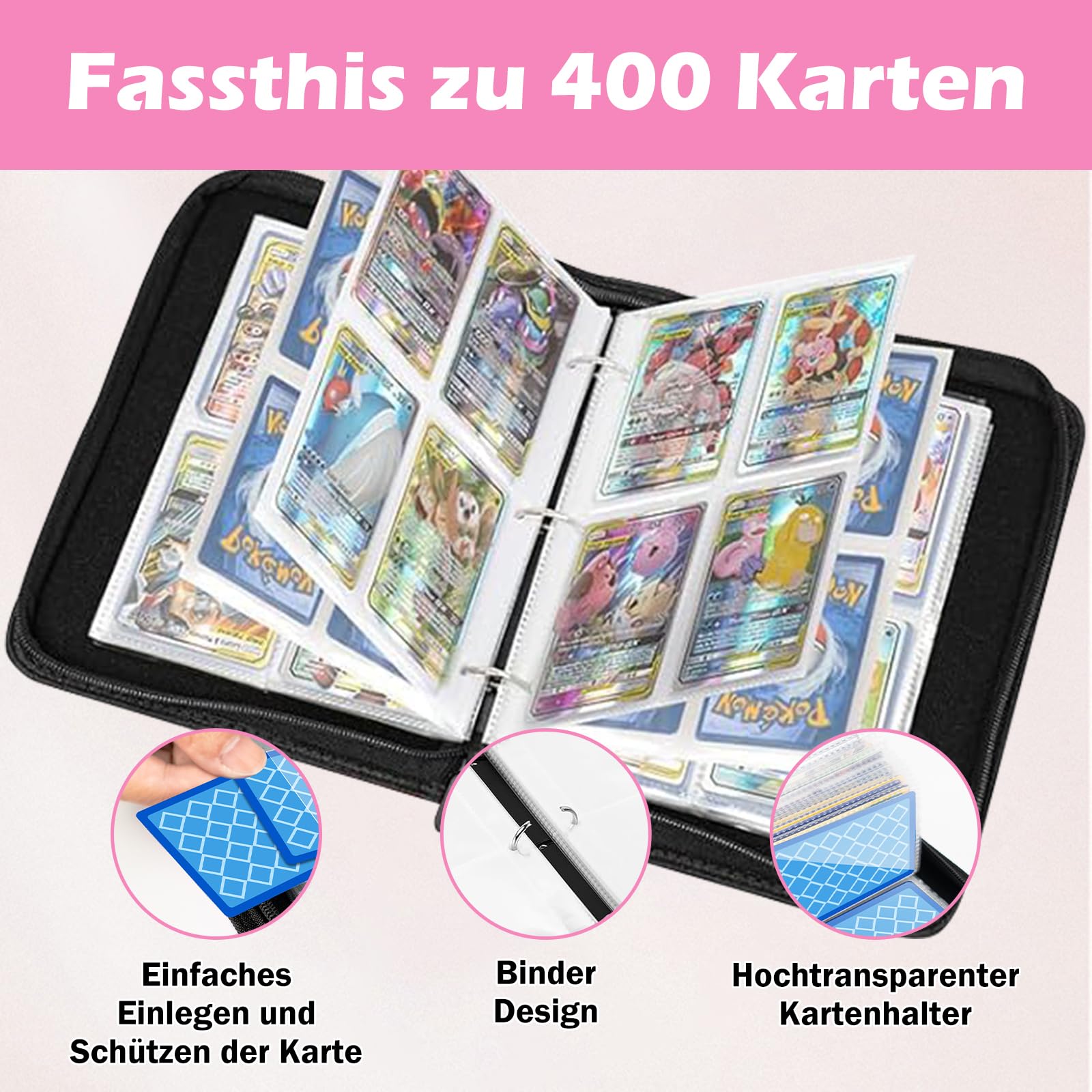 Álbum De Tarjetas Con 400 Bolsillos Y Cremallera – Impermeable De Piel Sintética Para Coleccionistas, Niños Y Adultos
