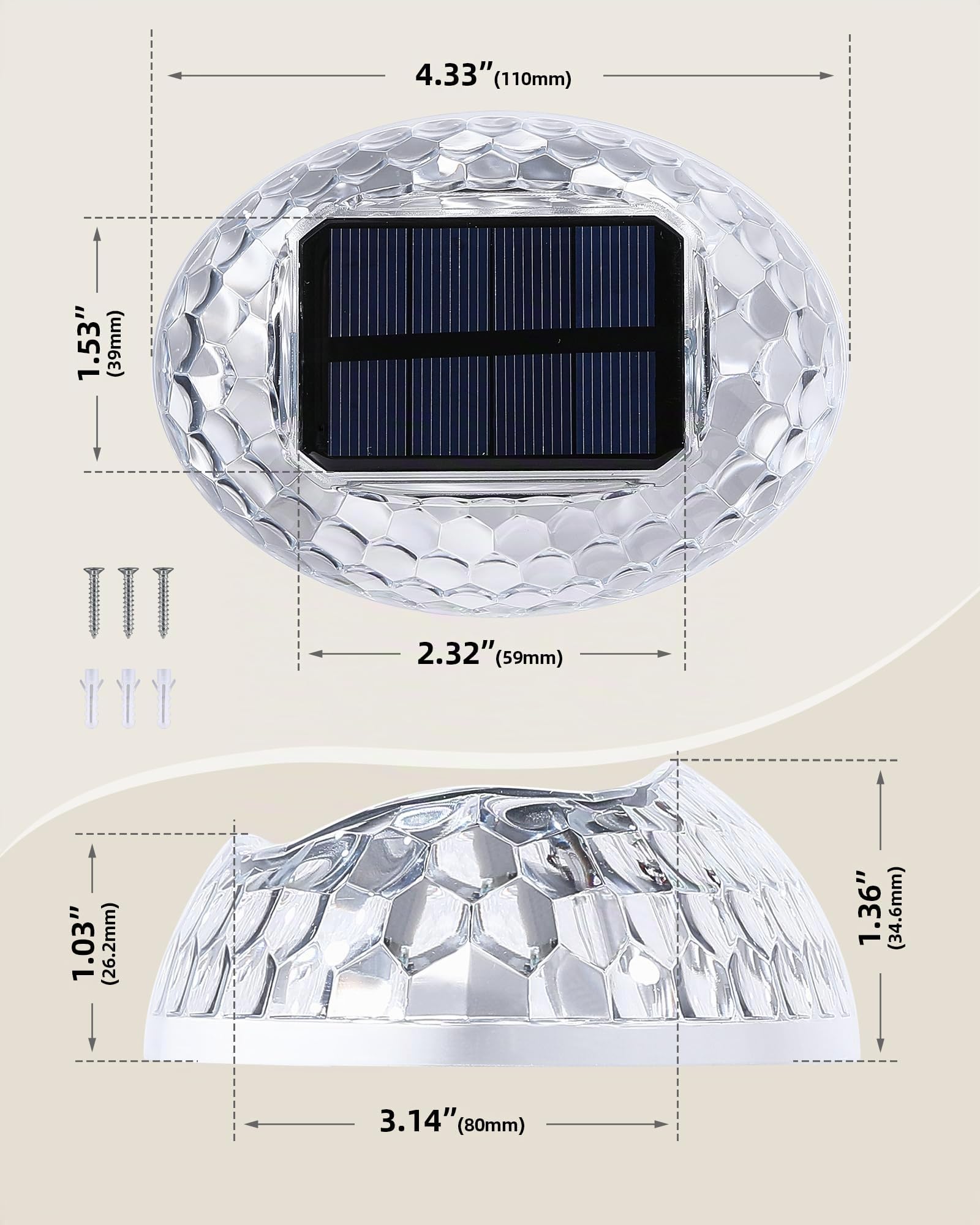 AGPTEK Lampes Solaires de Clôture Déco Coquille 360° Transparent IP65 Étanche Jardin Extérieure Panneau Solaire Incliné 8PCS