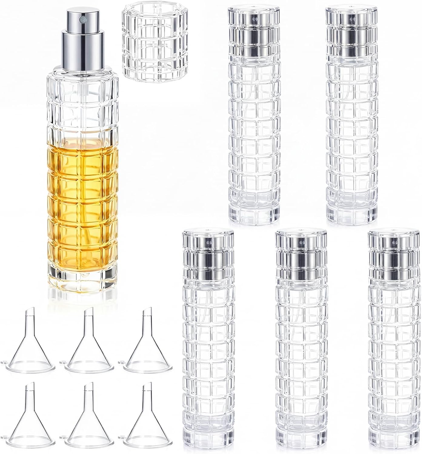 6 Pack Cocktail Atomizer Spray Bottles Bar Sets 1oz / 30ml with Funnels, Refillable Glass Absinthe for Bitters Vermouth, Fine Mist Travel Sprayer for Bar Kitchen(Silver)