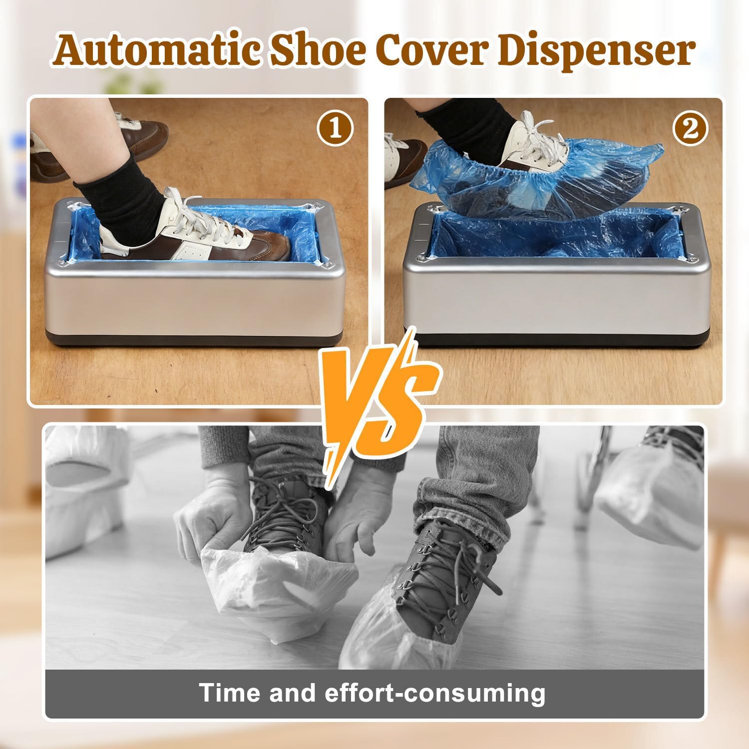 Automatic Shoe Cover Dispenser with 200pcs Disposable Shoe Cover, Non Slip Shoe Cover Machine for Indoor, Office, workplace, Fits Most US Shoes Size 6.5-11 Men/5-8.5 Women(Blue Shoe Covers)