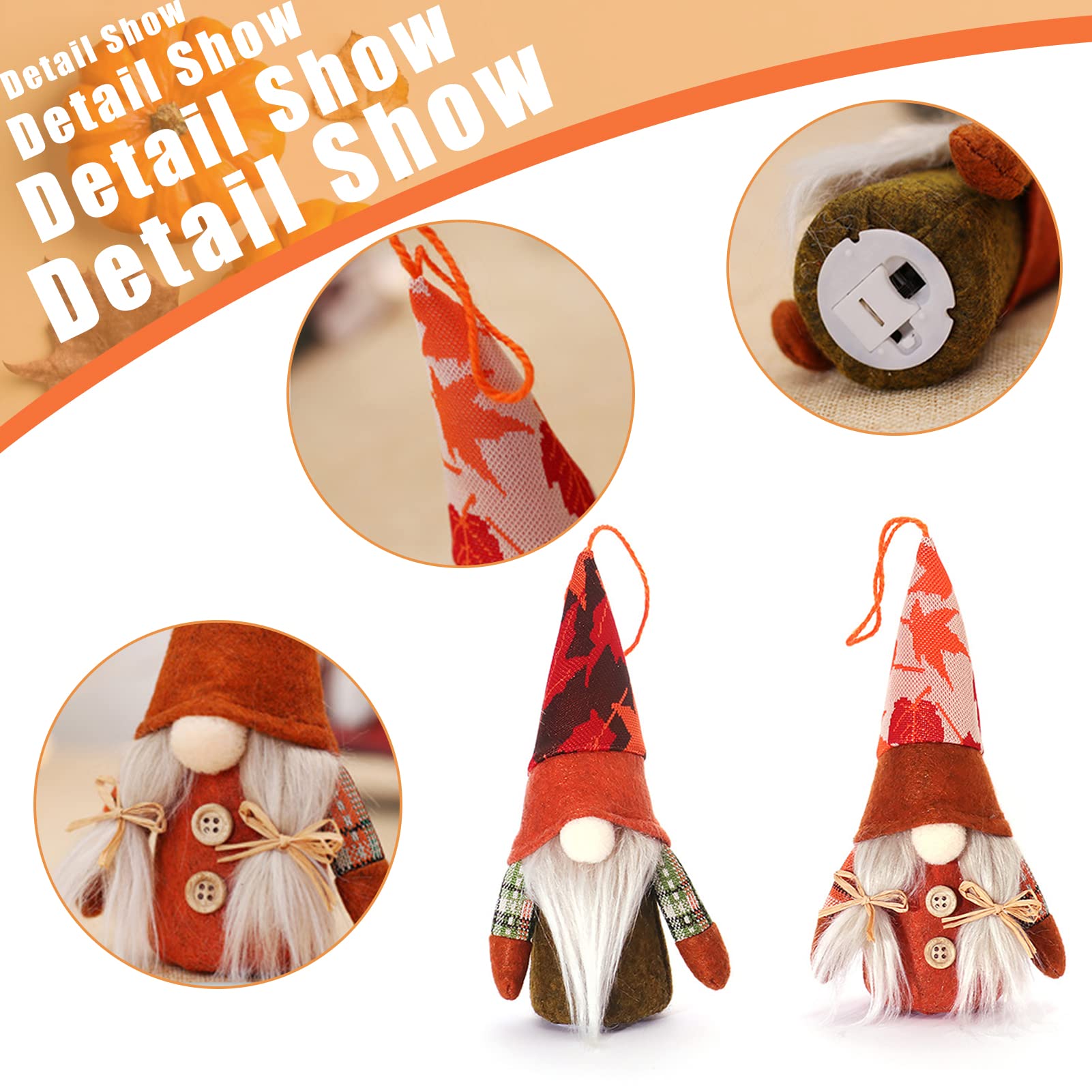 Lot De 2 Nains (Gnomes) D'Automne/Thanksgiving En Peluche - Décorations Suspendables - 16 Cm - 8