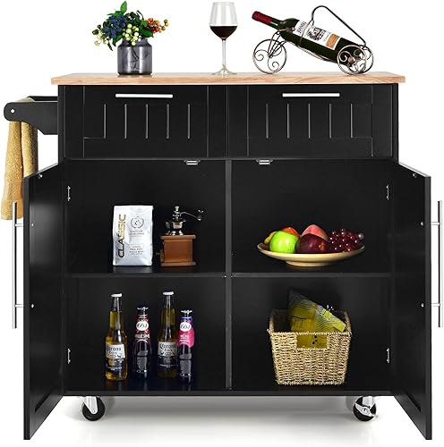 Miniatura 10 de Harmony-Furniture - Isla de cocina con ruedas con cajones y armarios de almacenamiento, carrito de servicio con cerradura, carrito de cocina móvil