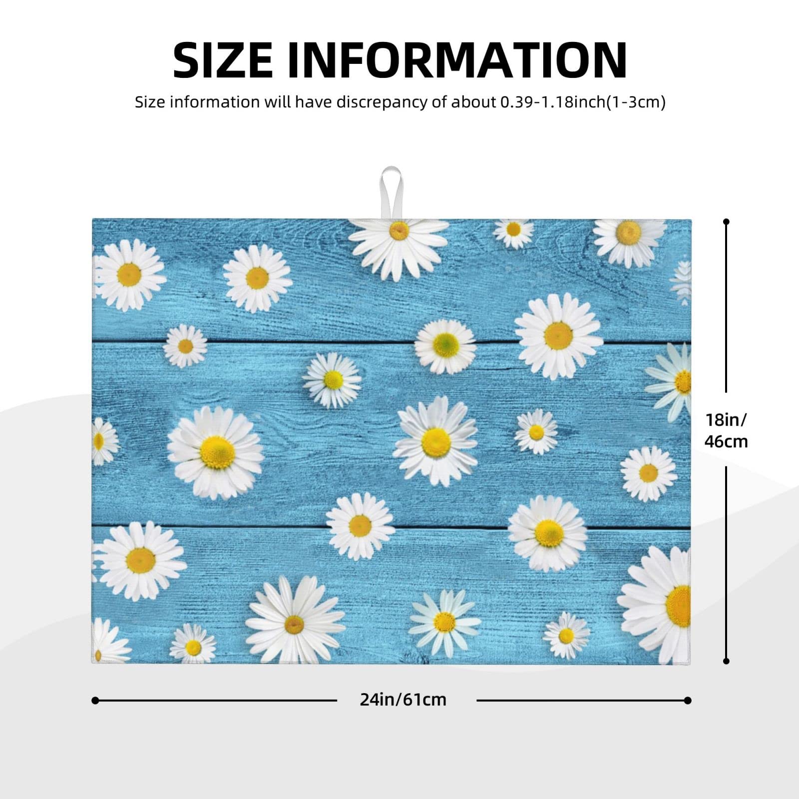Stokrotki na vintage niebieskie drewno maty do suszenia naczyń na blat kuchenny mikrofibra chłonna mata do naczyń Xl odwracalne maty suszące na blat 45 cm x 61 cm
