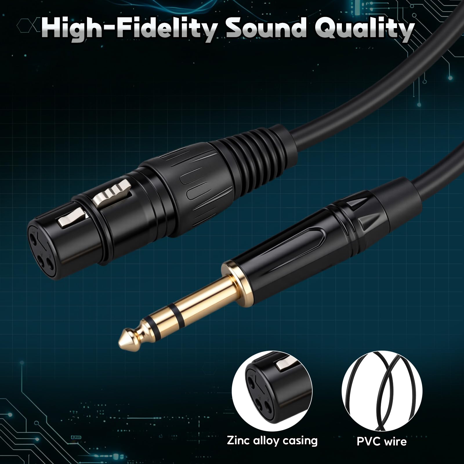 Sabary Paquete de 4 cables de micrófono TRS a XLR hembra estéreo de 25 pies de 1/4 pulgadas (6.35 mm) Cable de conexión de un cuarto de pulgada a 3 pines, audio equilibrado de alta fidelidad para