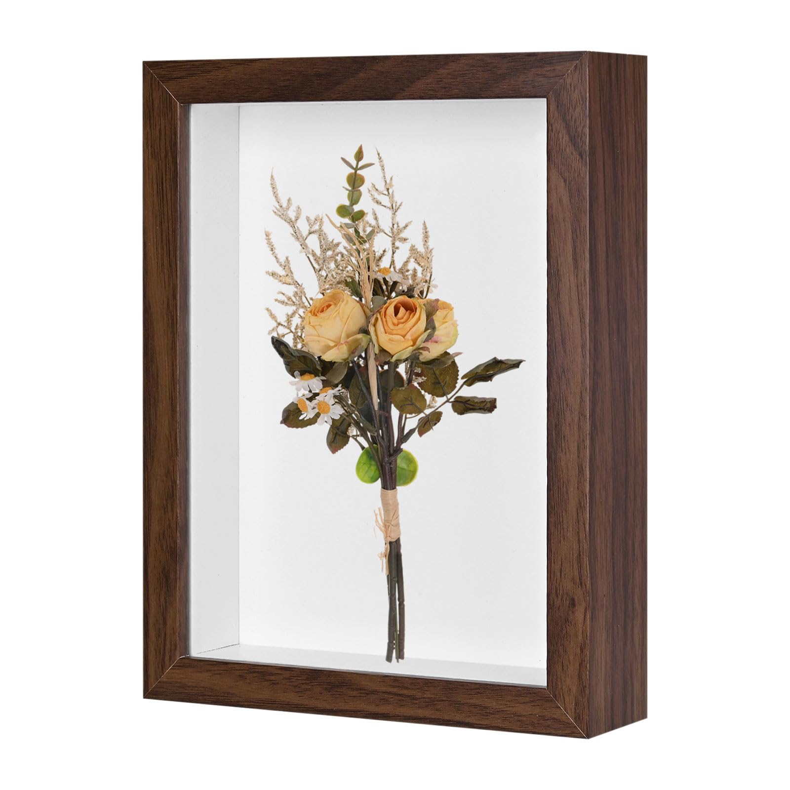 M METERXITY Shadow Box Frame (7 x 9 Inch, Brown) - Wooden Dried Flower Photo Frame, Memory Box Display Case with Felt Back, Apply to Flower/Tickets/Photos/Memorabilia DIY