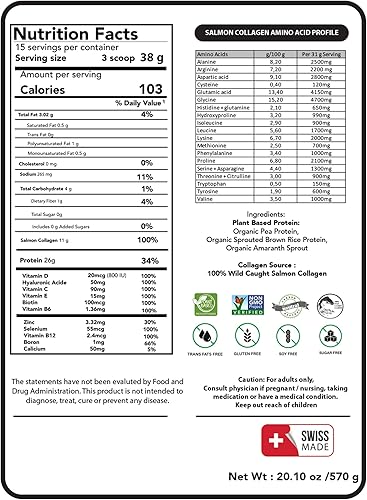 Miniatura 2 de NEUECELL Colágeno de salmón capturado salvaje + proteína en polvo a base de plantas + coctelera + cuchara de colágeno alto en proteínas sin azúcar