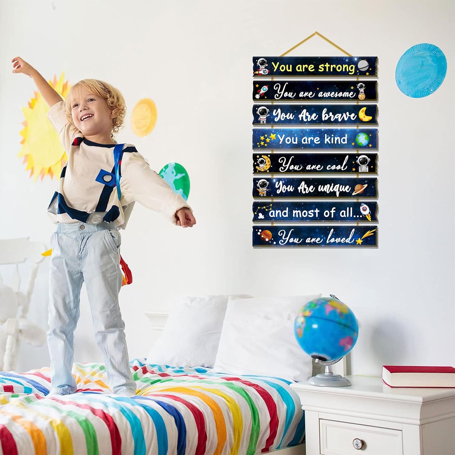 Rutiyoka Outer Space Themed Room Decor for Boys Bedroom Wall Inspirational Art Kids Wood Decorations Little Boy Nursery Toddler Sign image 4