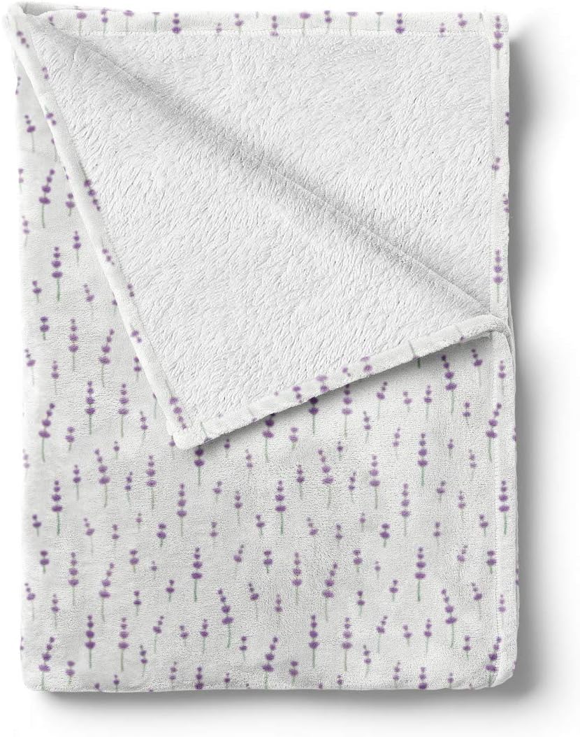Lunarable Lavender Throw Blanket, Sprigs of Lavender on a Plain Background Summer Time Botany Elements, Flannel Fleece Accent Piece Soft Couch Cover for Adults, 50" x 70", Lavender and Fern Green