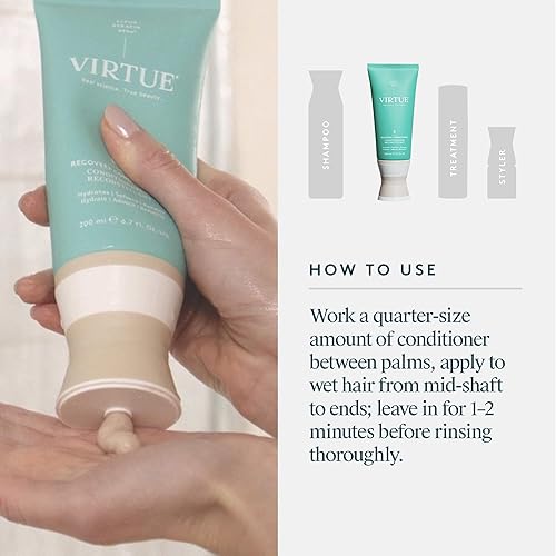 Miniatura 5 de VIRTUE Set de champú y acondicionador sin sulfato de recuperación con queratina y aceite de semilla de baobab para cabello dañado, tamaño de viaje