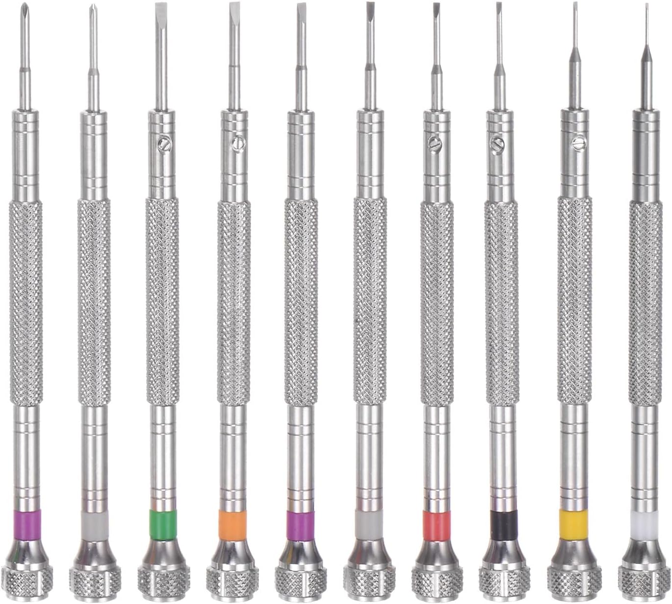 HARFINGTON 10pcs Precision Watch Screwdriver Set SL0.6-SL2 PH1.4 PH1.6 Micro Slotted Phillips Screw Driver with Rotary Cap for Eyeglasses Watches Electronics Computer