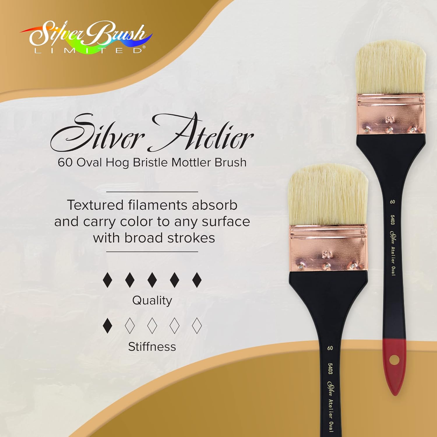 Silver Brush Limited 5403-60 Silver Atelier Oval Hog Bristle Mottler Brush, Size 60, Extra Long Handle