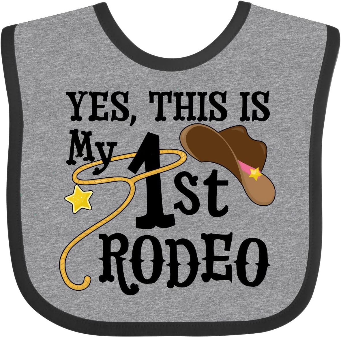 inktastic Yes, This Is My 1st Rodeo- Cowboy Hat with Pink Band, Lasso Baby Bib