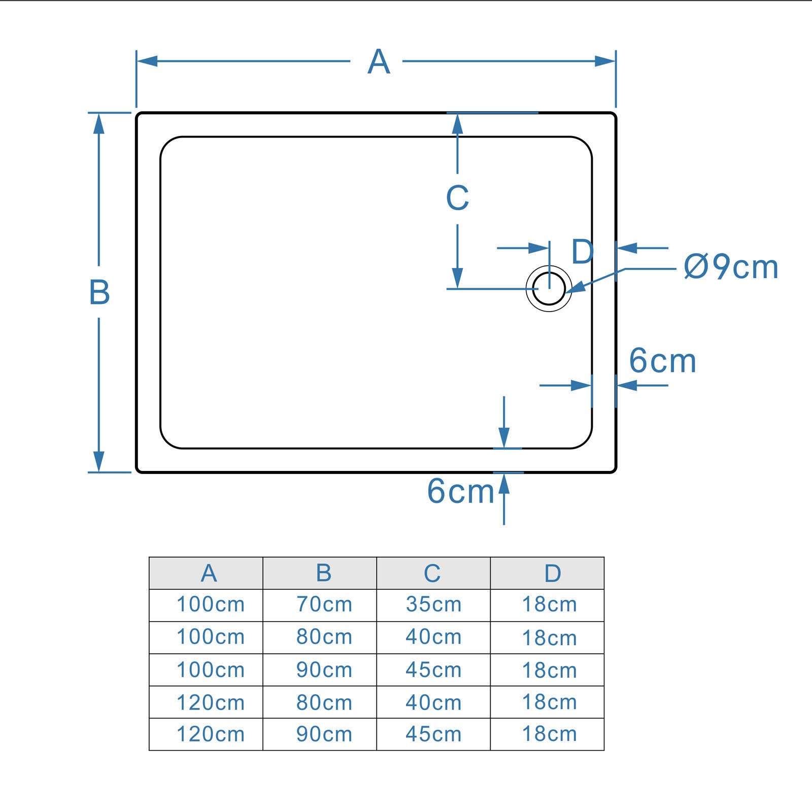 MIQU Ducha Bañera acrílico Taza de Ducha Ducha Bañera 40 mm Plano rectángulo con desagüe, 100x90x4cm