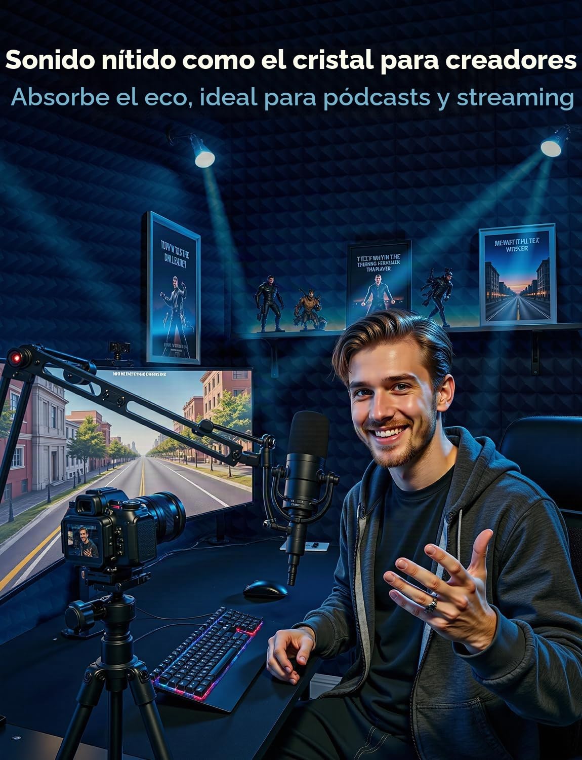 Paneles Acusticos Adhesivos, 24 Piezas Espuma Acustica, 30 X 30 X 5cm, Insonorizacion Acustica Pared, Acoustic Panel para Gaming, Podcast, Studio