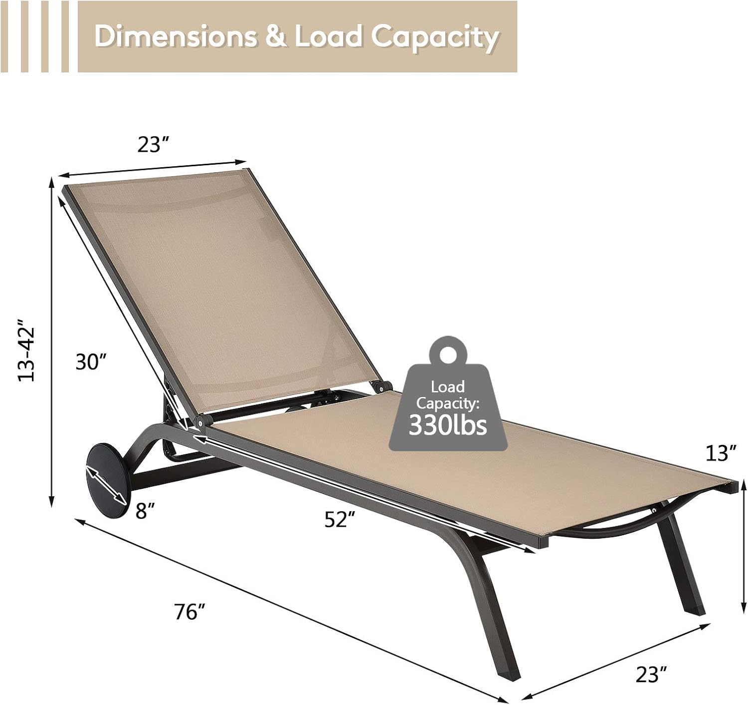 DORTALA Set of 2 Outdoor Aluminum Chaise Lounge, Patio Lounge Recliner Chair w/Adjustable Backrest and Wheels for Beach, Yard, Balcony, Poolside, Brown