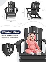 Vista 228 de KINGYES - Silla Adirondack plegable, sillas de patio de polietileno de alta densidad para todo tipo de clima, silla de césped con textura de madera