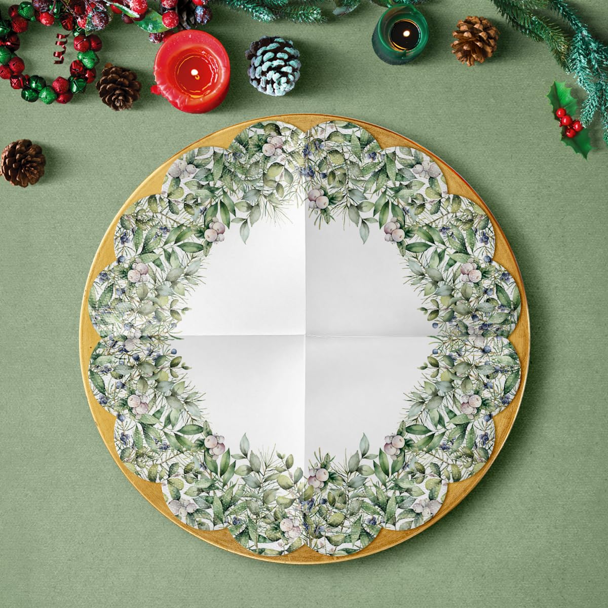 PAW Servietten „Winter Branches“ – Rund, 32 Cm, 3-lagig, 12 Stück, Für Weihnachtstisch