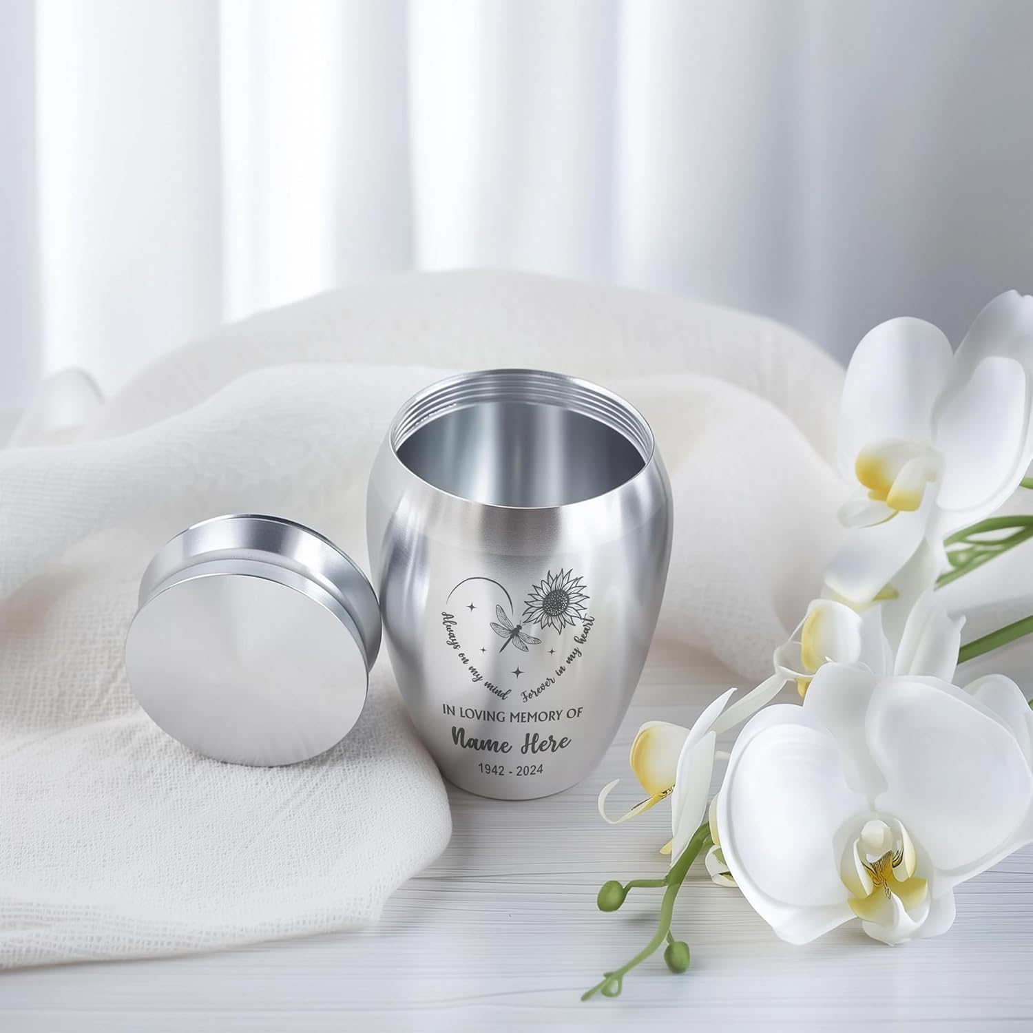 Artsy Woodsy Personalized Dragonfly Mini Urns Stainless Steel, Burial Decorative Keepsake Urn 2.56 inch, Funeral Memorial Urn for Loved One Adult Male Female Human Ashes (06, 2.56x1.77, Dragonfly)