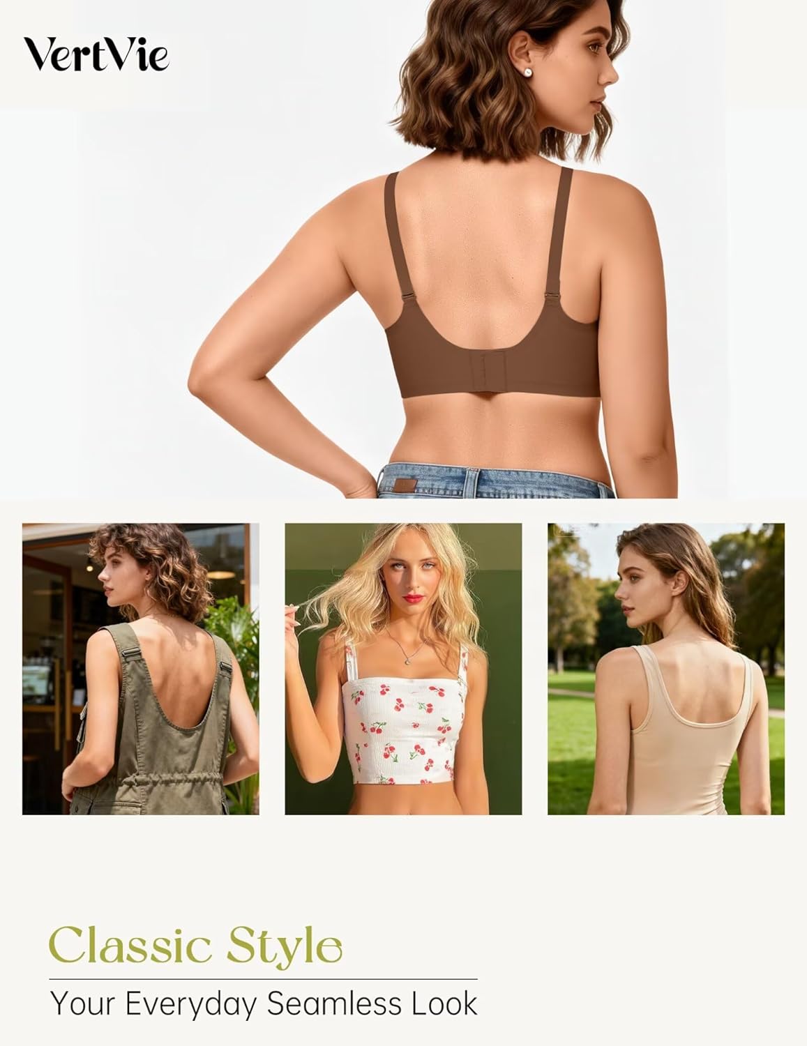 Vertvie Womens Wireless Jelly Bra Push Up No Underwire Full Support Removable Straps (Halter/U/Cross) Seamless T-Shirt Bras - Image 4