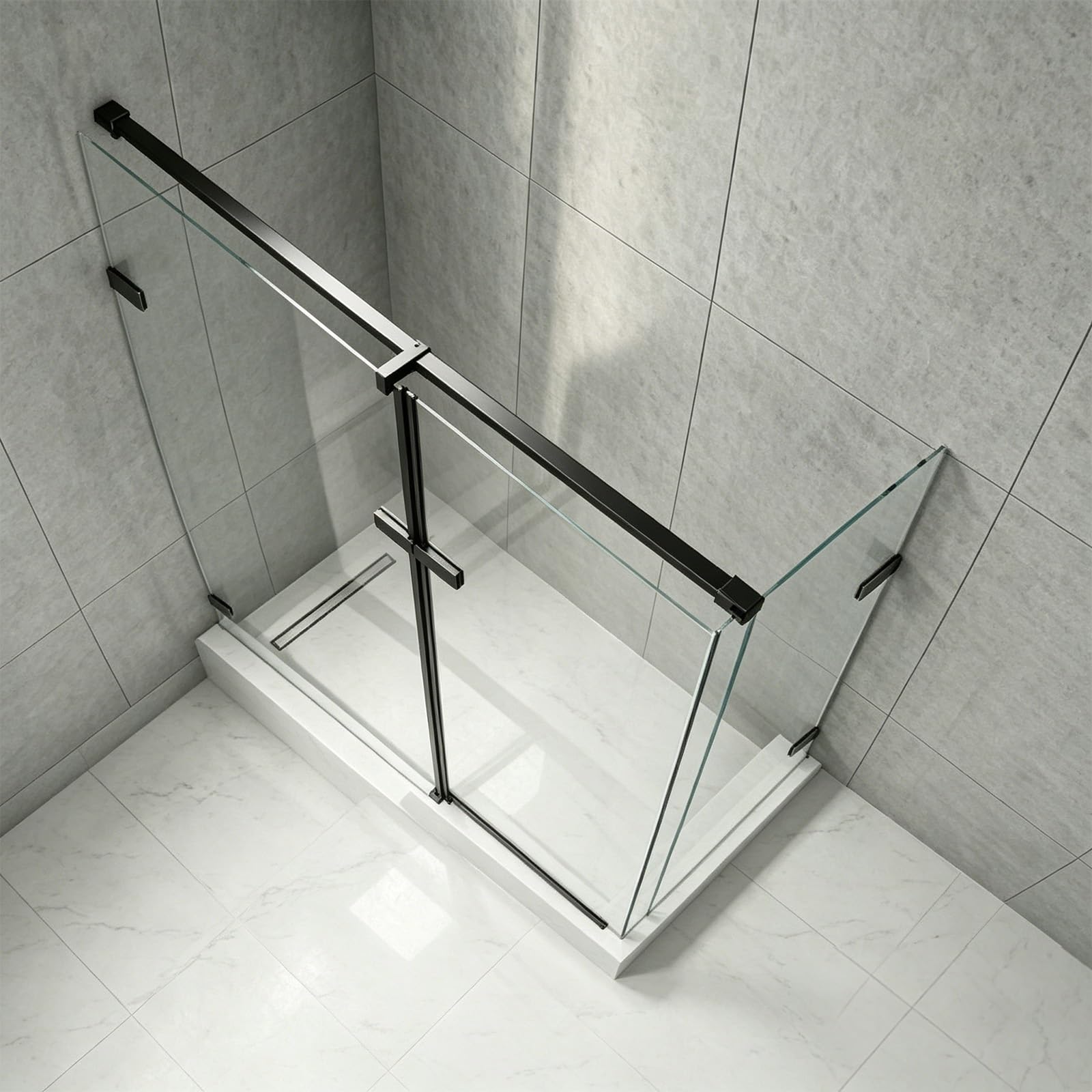 LZMZMQ Corner Glass Shower Door Stabilizer/Arm Support Brace, Stainless Steel Frameless Glass Panel Support Bar, Glass Screen Bracket for Hotel Shower Enclosure(Black,150cm/59in)