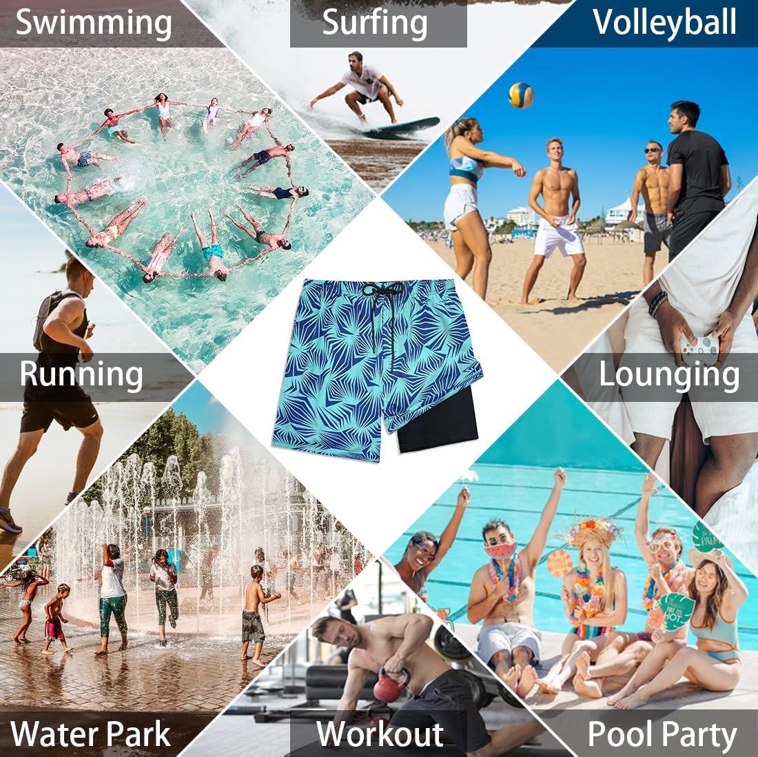 LUCOWEE Mens Swim Trunks with Compression Liner Anti Chafe Quick Dry UPF 50+ Swimming Shorts 5" 7" Inseam Bathing Suit