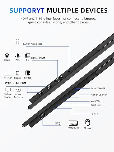 Miniatura 6 de Monitor portátil de 23.8 pulgadas, pantalla grande VESA de 1080P 100Hz, segunda pantalla USB CHDMI con altavoces, extensor de pantalla para