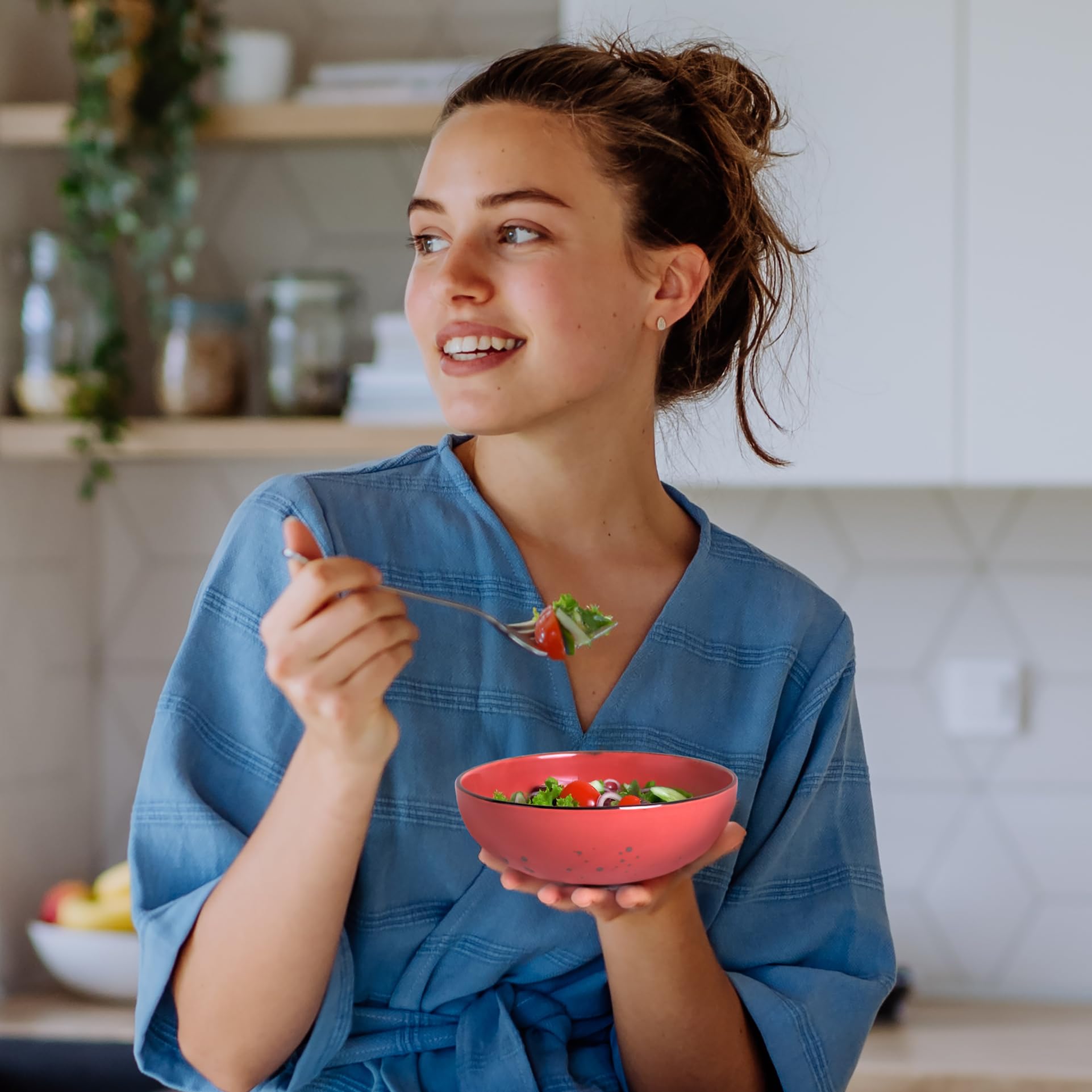 Esfour Cuencos redondos de porcelana – 18 onzas – Juego de 6 – Apto para microondas, horno, lavavajillas, resistente a los arañazos, cuencos pequeños de porcelana duraderos para cereales, ensalada