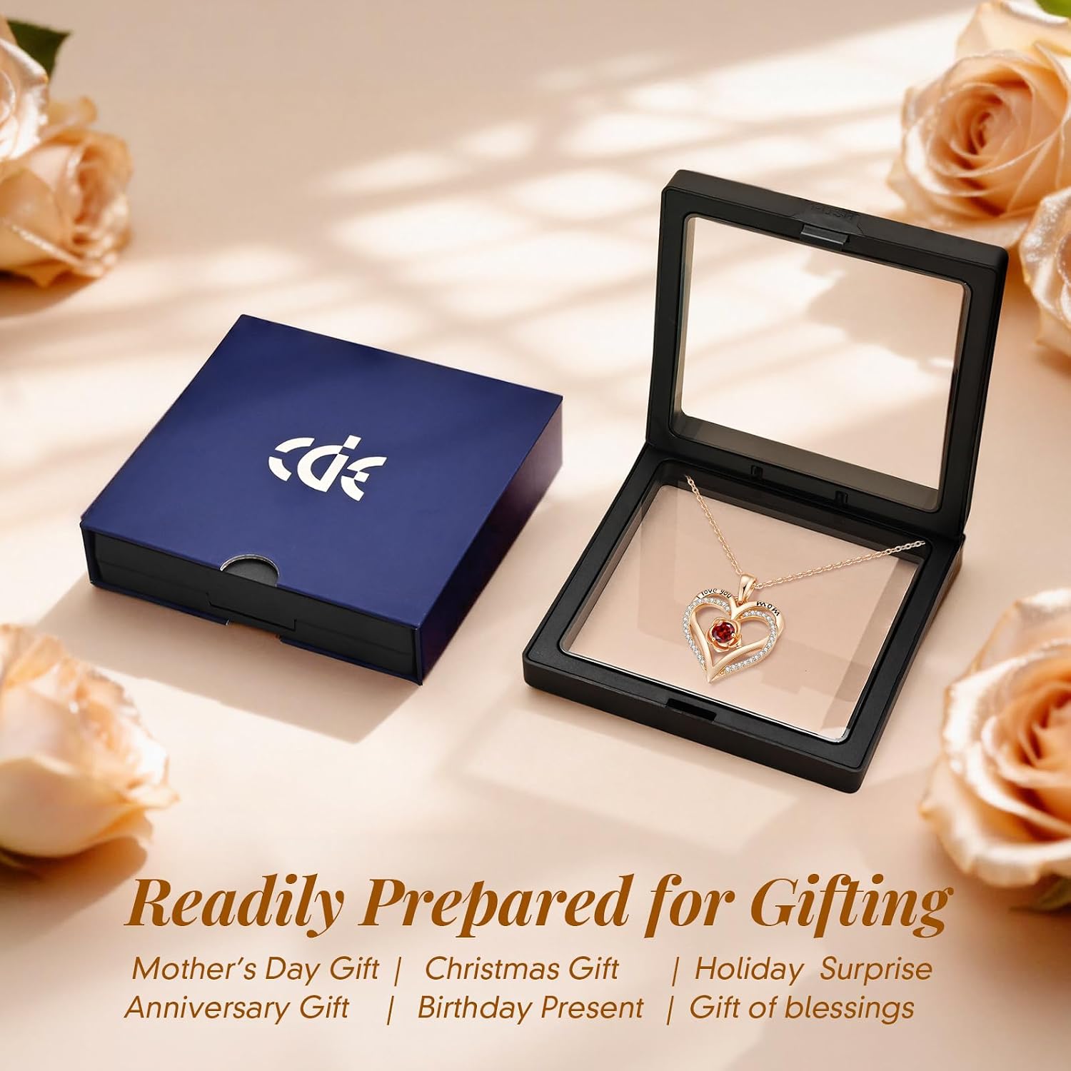 CDE I Love You Mom Heart Birthstone Necklace From Daughter Son Rose Jewelry Christmas Birthday Gifts for Women Grandma Nana New Mom