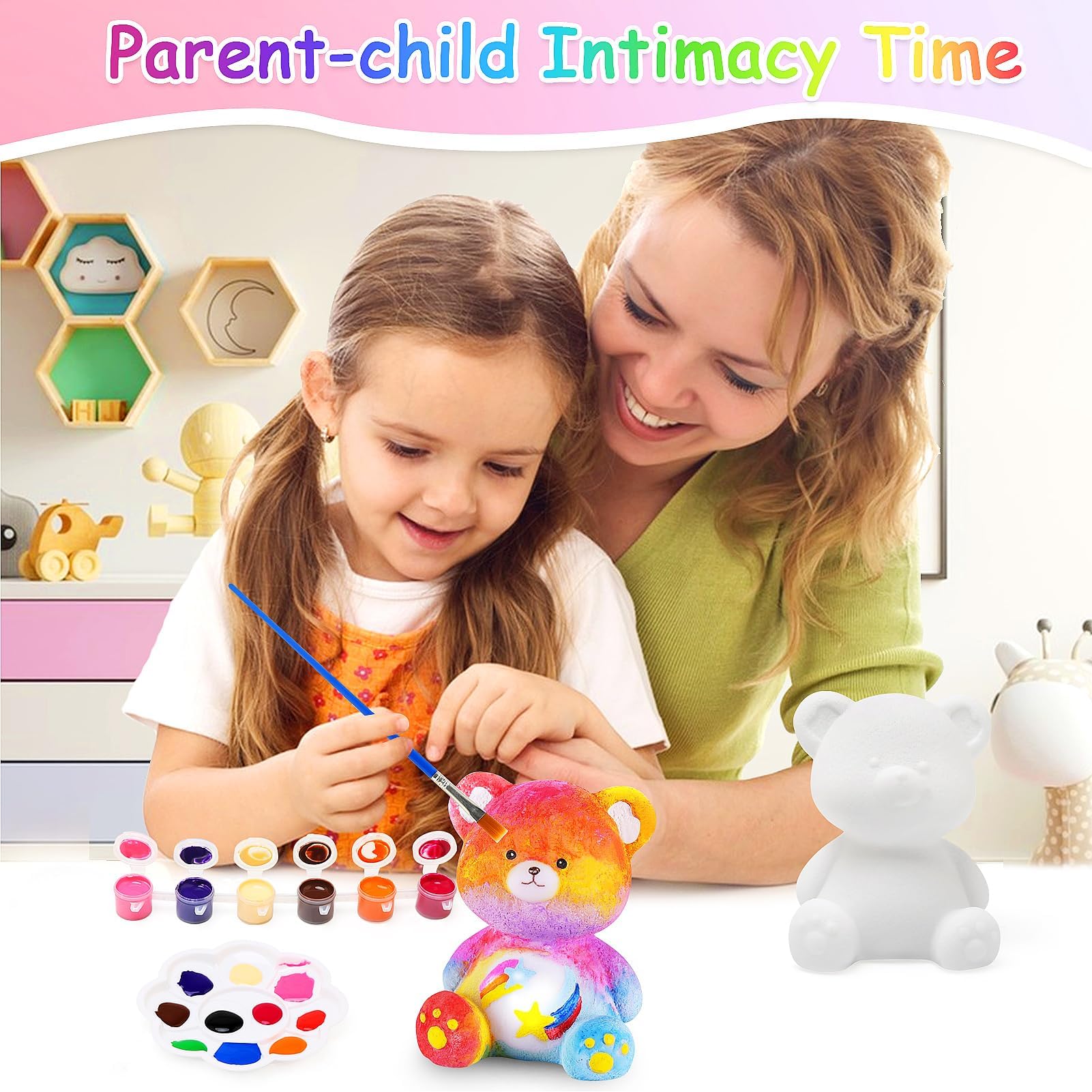 Loisir Creatif Enfant Kit DIY Lampe Ours à Peindre - Loisir Créatif Enfant 3 -12 Ans - Avec Pinceaux Et Couleurs - Idée Cadeau Kit DIY Ours