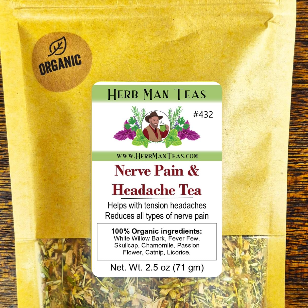 Migraine Relief Tea For tension headaches, Migraines, sciatica, and other nerve-related health issues formulated by master herbalist Khabir - Organic, Non-GMO, Made in USA