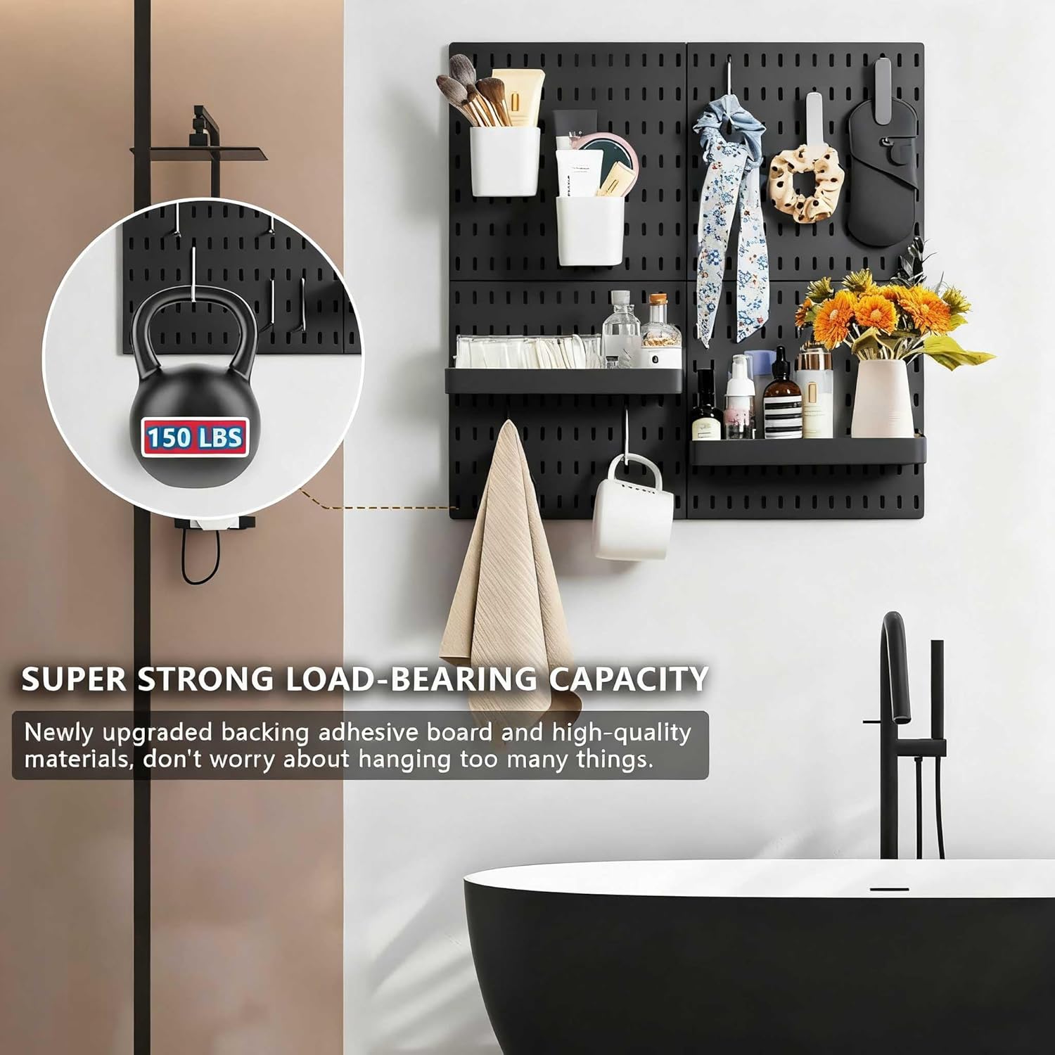 Pegboard Wall Organizer Combination Kit, 4pcs Peg Board Panels with 18 Accessories, Easy Installation, Best Pegboards and Modular Hanging for Garage,Office, Kitchen,Crafts,DIY (White,24″×24″)