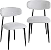 Japandi Dining Room Chairs: Modern Upholstered Chairs with Woven Linen Cover - Ergonomic Backrest Black Metal Legs - Comfortable Kitchen Chairs for Dining Room Living Room Office (White Set of 2)