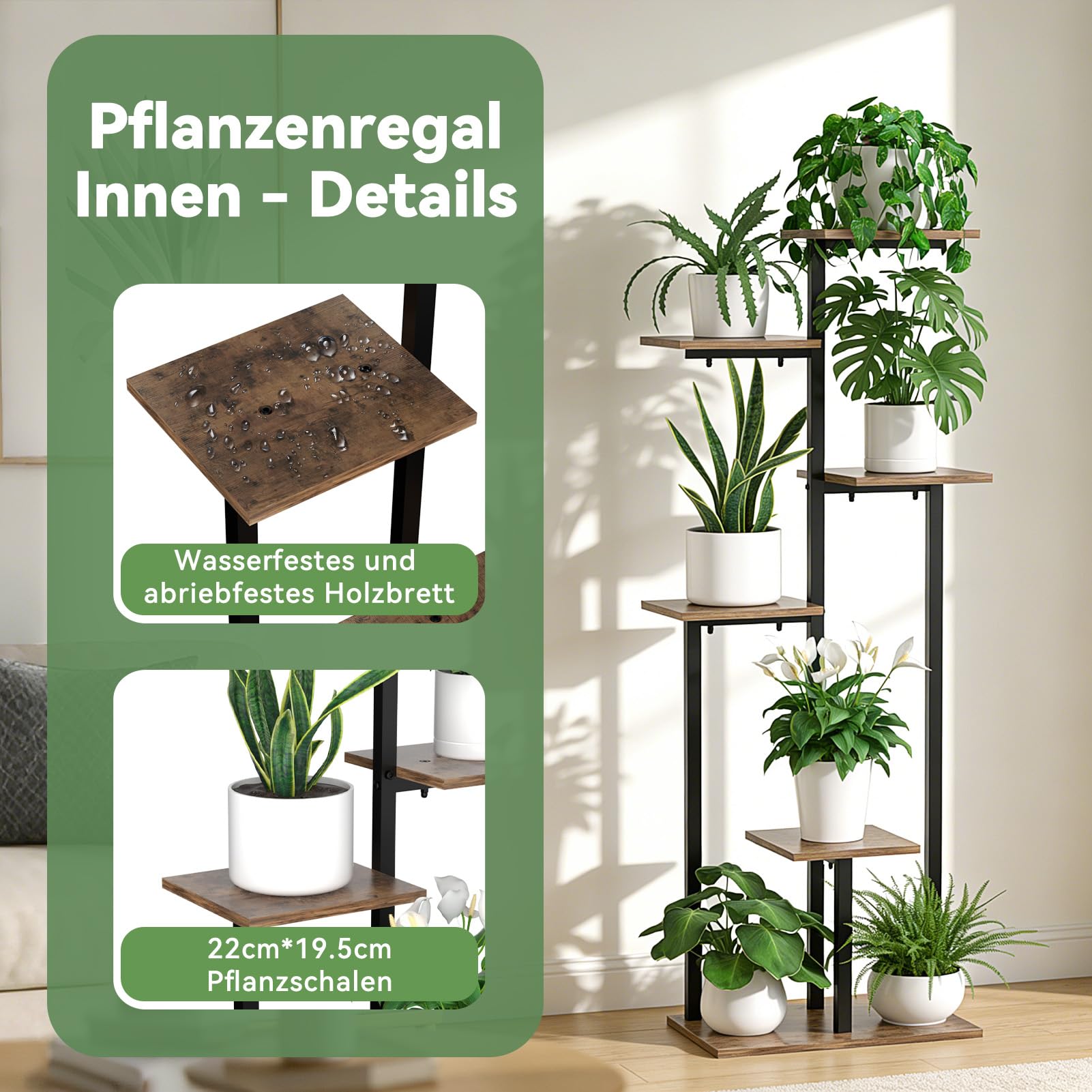 6 Etagen Blumenständer Blumenregal Pflanzenregal Für Balkon Deko & Büro | Pflanzenständer Innen, platzsparend, Pflanzenregal Für Mehrere Pflanzen, Vertikales, Zimmerpflanzen Für Wohnzimmer & Büro