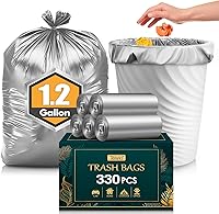 Vista 1 de 330 Counts Strong Trash Bags Garbage Bags by Teivio, Bathroom Trash Can Bin Liners, Small Plastic Bags for home office kitchen (Grey, 1.2 Gallon)