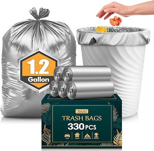 Teivio - 330 bolsas de basura fuertes para basura, bolsas de basura para baño, pequeñas bolsas de plástico para el hogar, oficina, cocina (gris, 1.2
