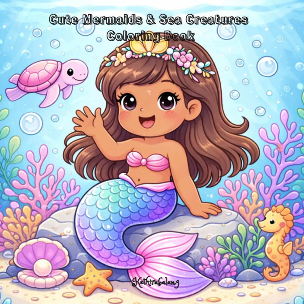 Cute Mermaids & Sea Creatures Coloring Book: Cute and Easy Underwater Princess Designs | Fun, Simple, Relaxing Ocean Coloring Pages