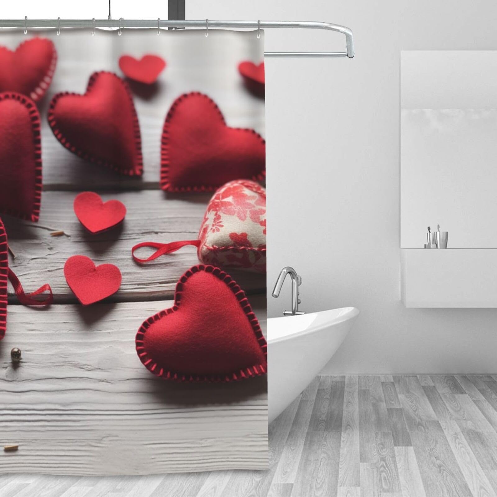 Rideau de douche cœurs rouges 183x183 cm pour réchauffer l'ambiance de votre salle de bain