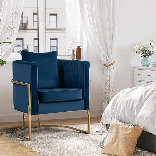 Miniatura 7 de Silla decorativa moderna de terciopelo, sillón tapizado de mediados de siglo con almohada para sala de estar, cómoda silla de tocador individual con
