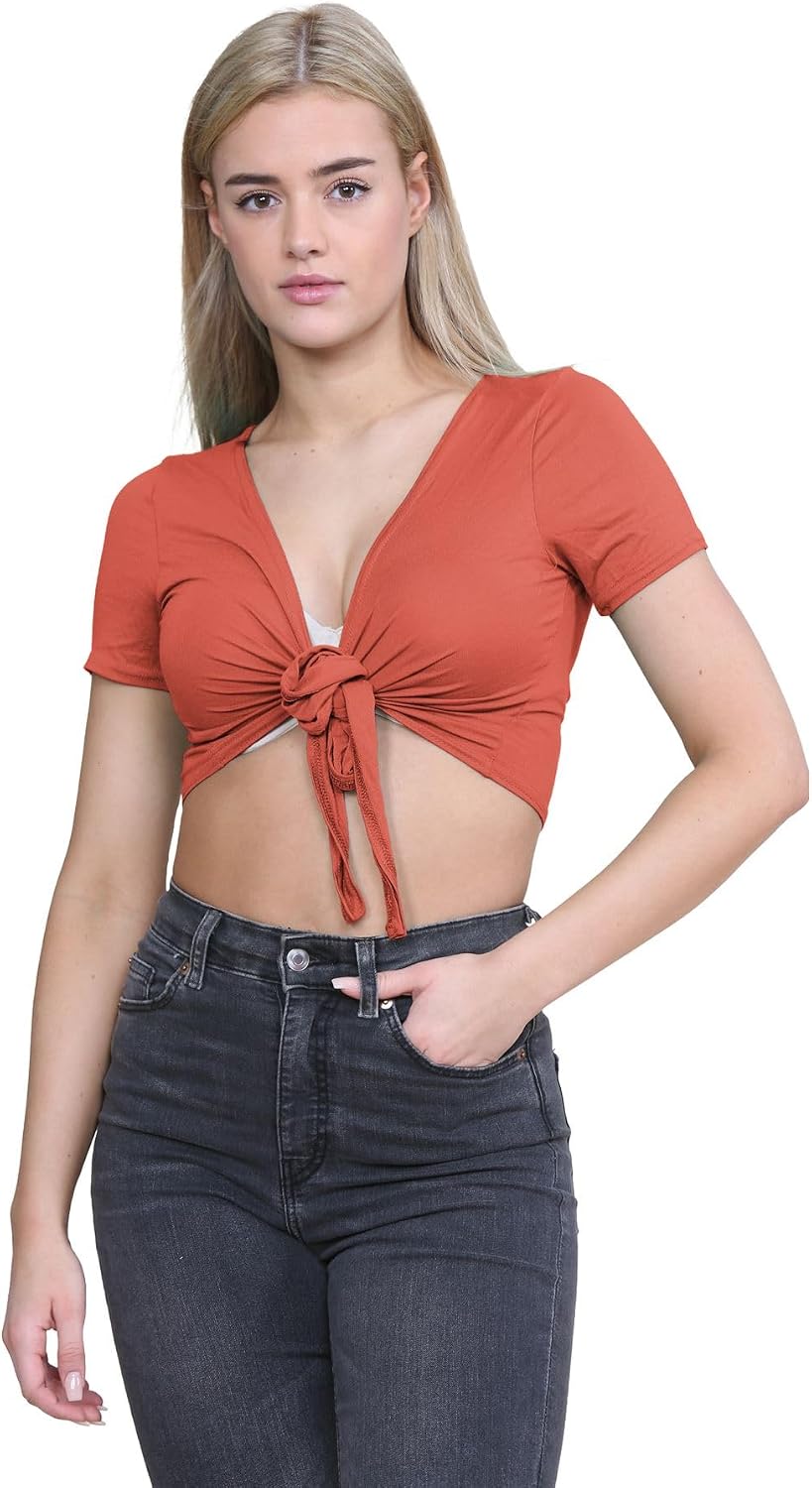 New Womens Plain Cap Short Sleeve Tie Up Front Bolero Shrug Cropped Cardigan Top