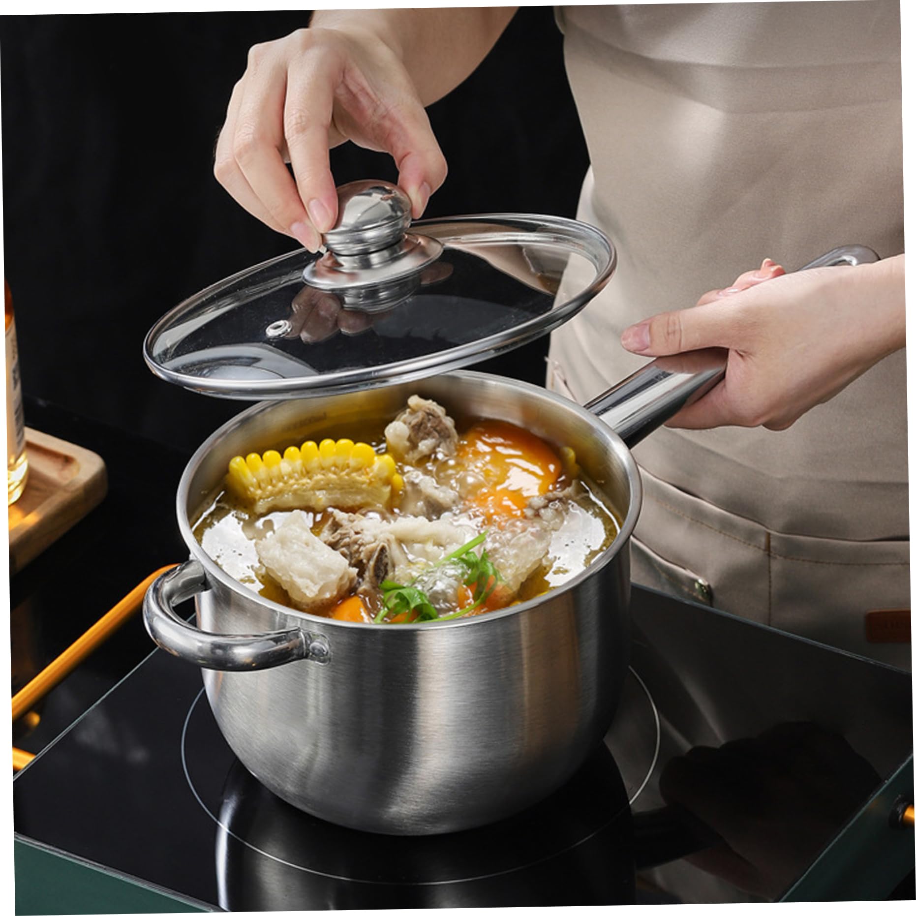 Sartenes para Patatas Fritas con Cesta y Tapa Olla freidora de Acero Inoxidable de 7 7 Pulgadas de diámetro con Cesta y asa para freír Pescado camarones Pollo Patatas Fritas