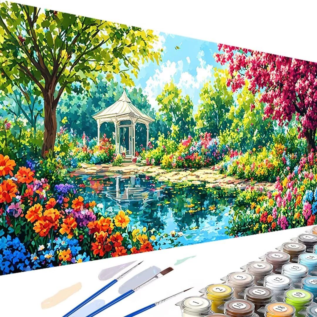 Malen Nach Zahlen Erwachsene Blume Paint by Numbersr, Garten Malen Nach Zahlen Kinde Anfänger, DIY Handgemalt Ölgemälde Leinwand Kit mit Pinseln und Acrylfarbe für Home Décor, Ohne Rahmen 60x120cm 4-m