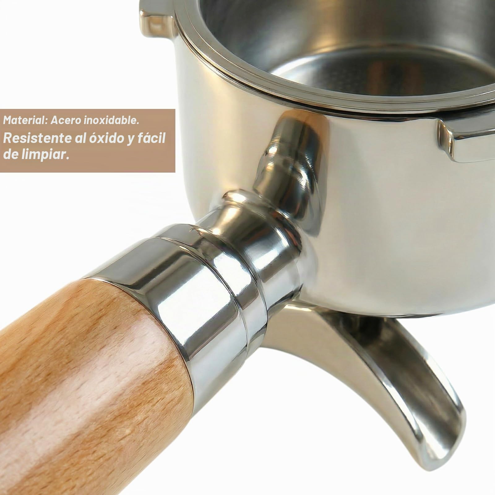 Portafiltros 51mm para DeLonghi Dedica EC680 EC685 y Smeg, portafiltro de acero inoxidable con mango ergonómico de madera premium, doble salida, diseño de 3 orejas, portafiltro de espresso, incluye