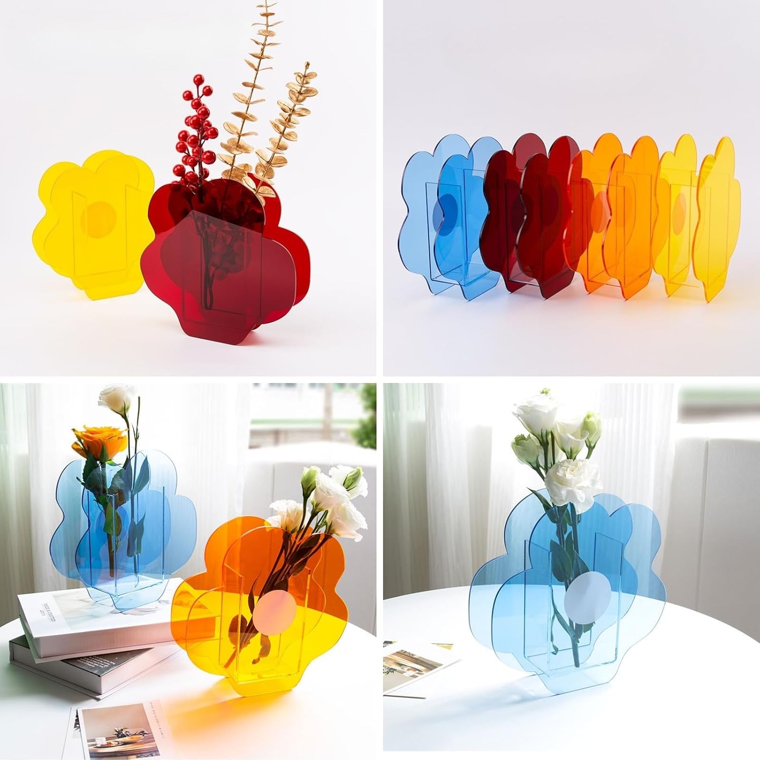 Acrylic Flower-Shaped Vase in Youthful Blue, Modern Acrylic Decor for Home, Office, or Gallery Display (Flower Style) image 2