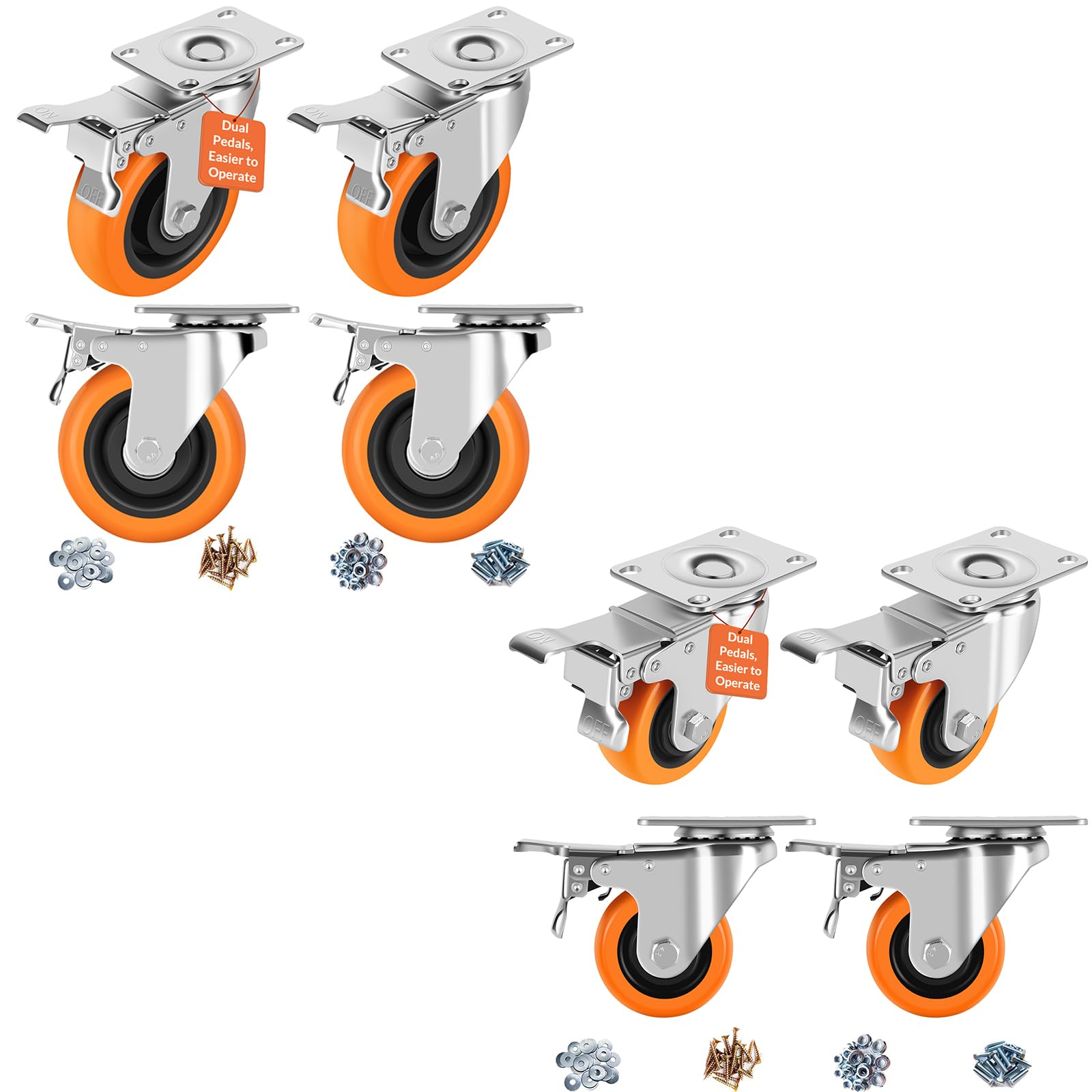 Nfbcxutkw 5 Caster Wheels Bundle, 3" & " Casters Set Of 4 Heavy Duty, Swivel Plate Caster, No Marks Castor Wheels For Carts Furniture And Workbench - Pack Of 8
