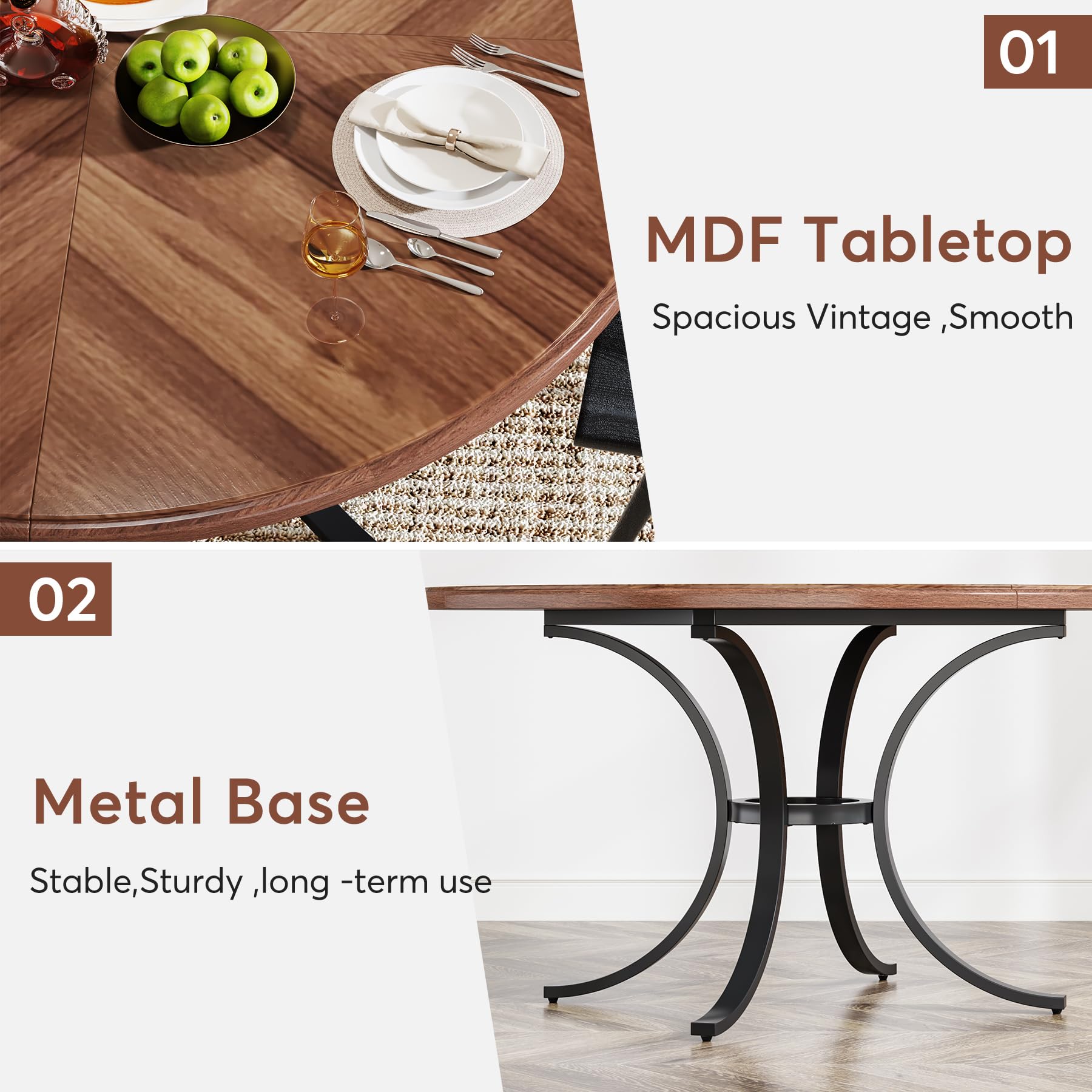 Industriële ronde eettafel 120 cm met opbergplank, vintage stijl voor keuken en eetkamer, 4-6 personen